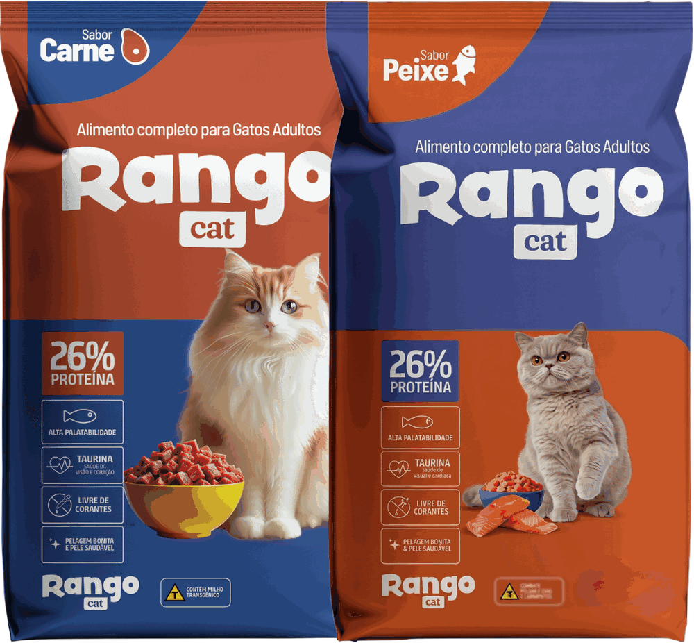 Embalagens Rango Cat sabor carne e sabor peixe