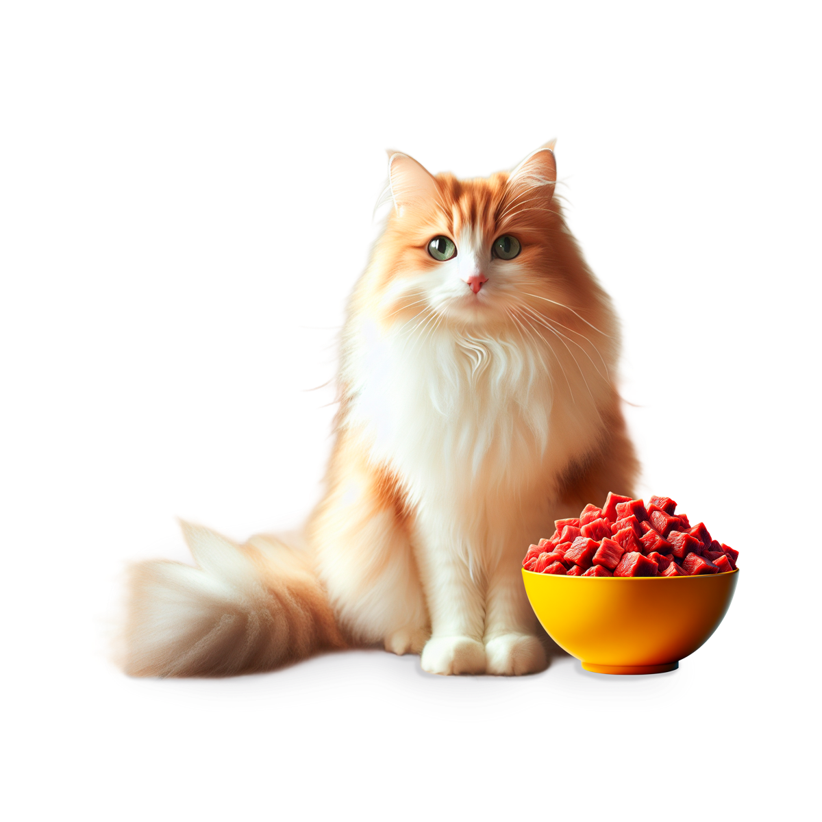Gato adulto com uma tigela de ração